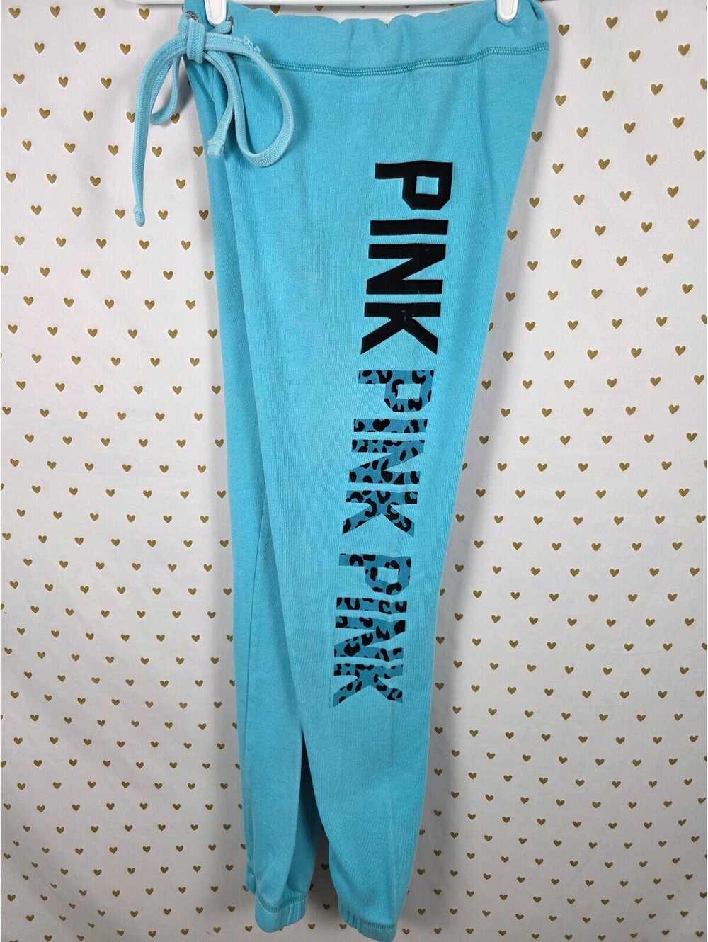 PINK Victoria's Secret Aqua Blue Jogger Sweatpants Leopard Logo Graphic XS